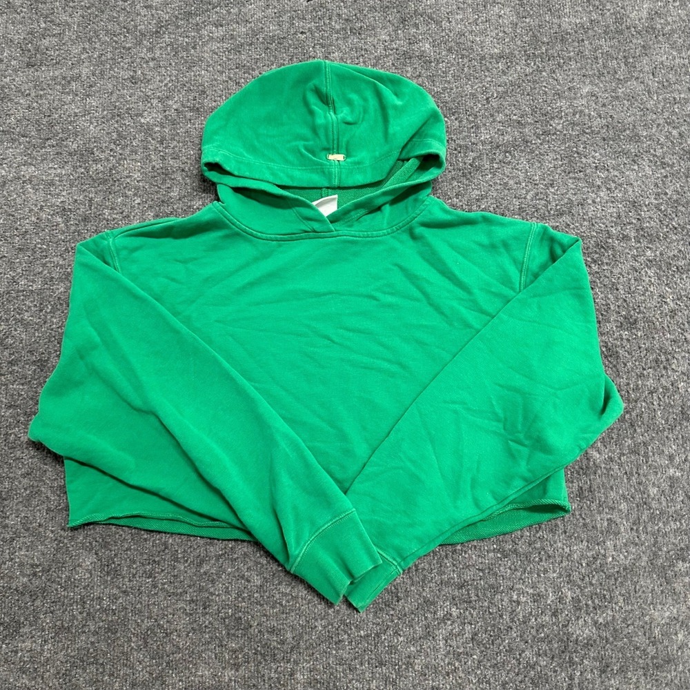 Nike Cropped Hoodie Womens Size S Green Long Sleeve Raw Hem Cotton Pullover